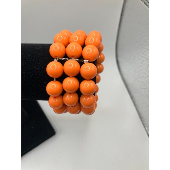 Orange 3 Strands Faceted Beaded 3.5 Inch Around Bracelet! - Picture 2 of 6